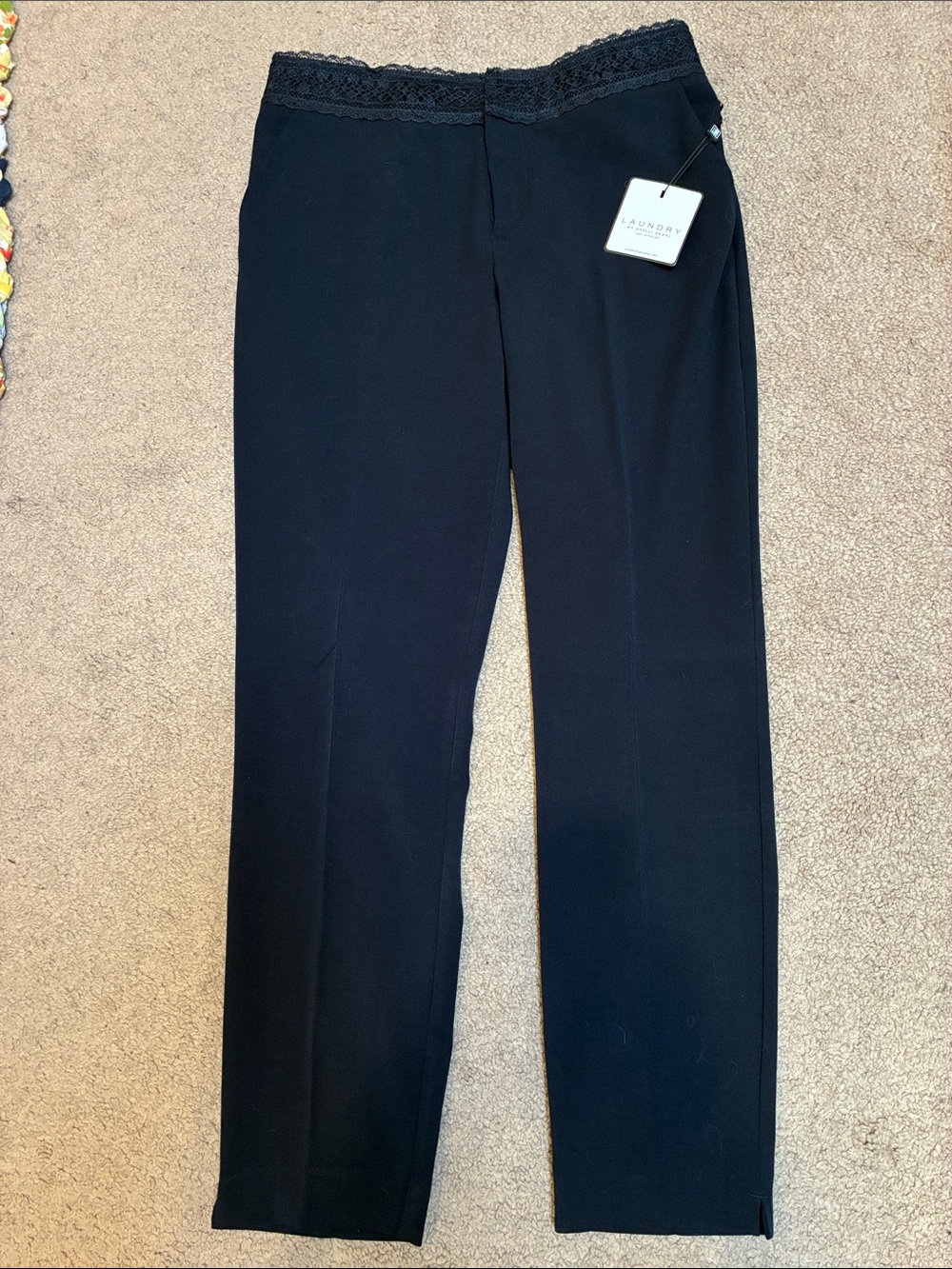 Ladies Navy Lace-Waist Dress Pants